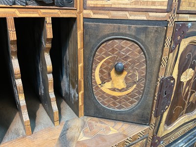 Lot 380 - A Japanese Hakone parquetry and marquetry cylinder roll top bureau