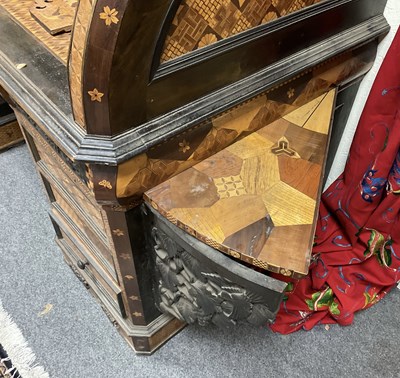 Lot 380 - A Japanese Hakone parquetry and marquetry cylinder roll top bureau