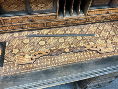 Lot 380 - A Japanese Hakone parquetry and marquetry cylinder roll top bureau