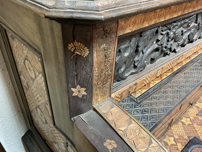 Lot 380 - A Japanese Hakone parquetry and marquetry cylinder roll top bureau