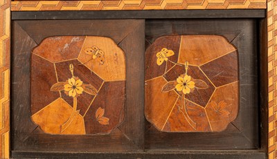 Lot 380 - A Japanese Hakone parquetry and marquetry cylinder roll top bureau