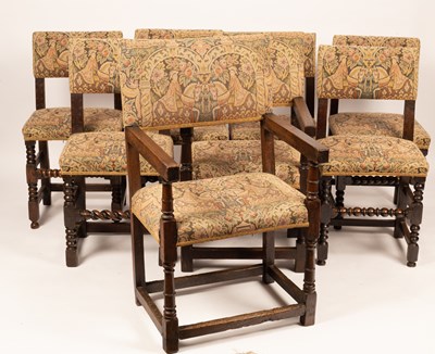 Lot 596 - A matched set of ten 17th Century and later dining chairs