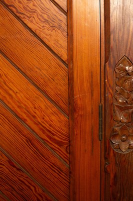 Lot 348 - An Aesthetic movement pitch pine triple wardrobe